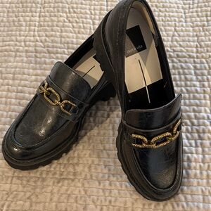 Dolce Vita Black Loafers with Gold Chain